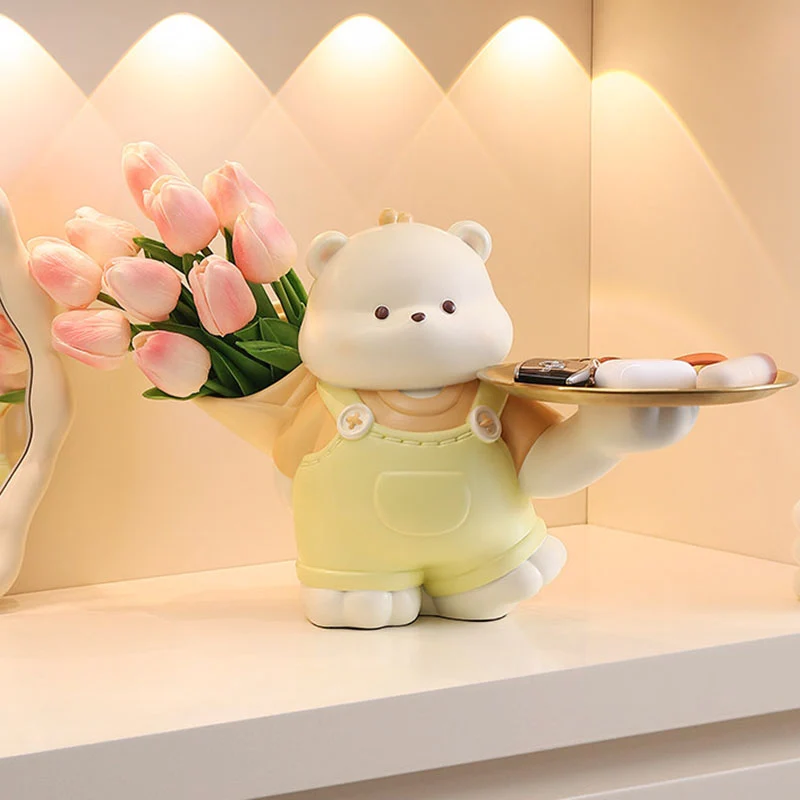 Contemporary Creative Resin Bear-shaped Table Decor Desktop Decoration With Tray For Living Room & Entryway