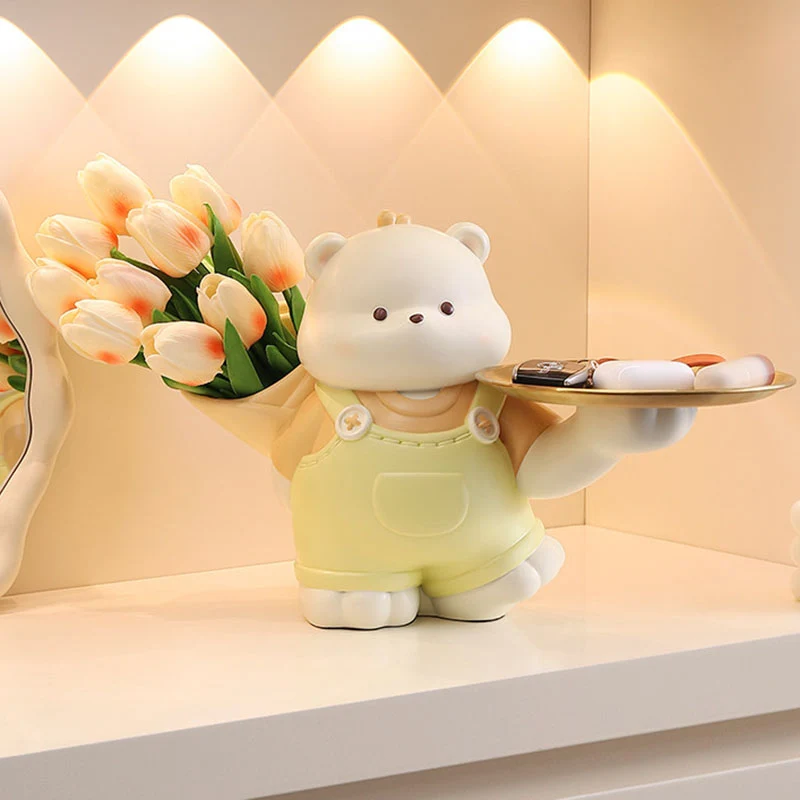 Contemporary Creative Resin Bear-shaped Table Decor Desktop Decoration With Tray For Living Room & Entryway
