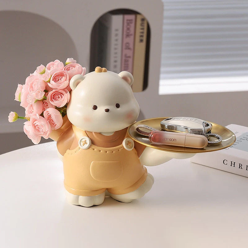 Contemporary Creative Resin Bear-shaped Table Decor Desktop Decoration With Tray For Living Room & Entryway