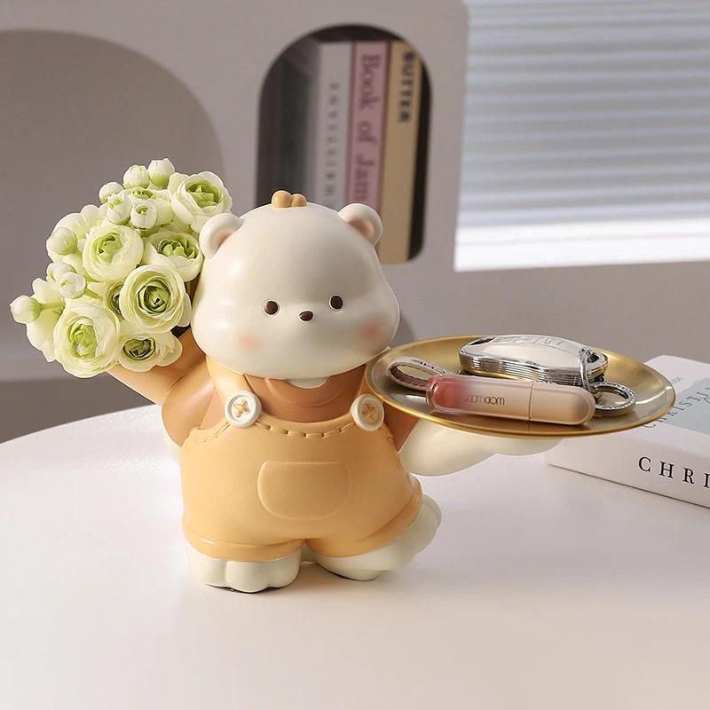 Contemporary Creative Resin Bear-shaped Table Decor Desktop Decoration With Tray For Living Room & Entryway