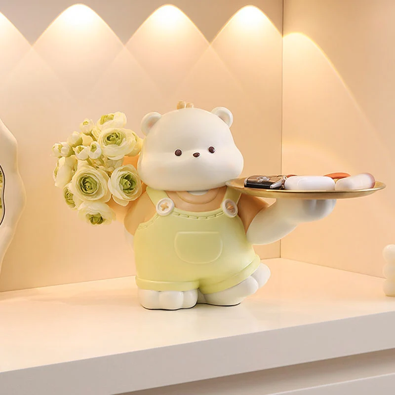 Contemporary Creative Resin Bear-shaped Table Decor Desktop Decoration With Tray For Living Room & Entryway
