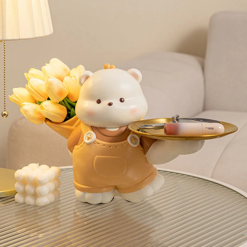 Contemporary Creative Resin Bear-shaped Table Decor Desktop Decoration With Tray For Living Room & Entryway