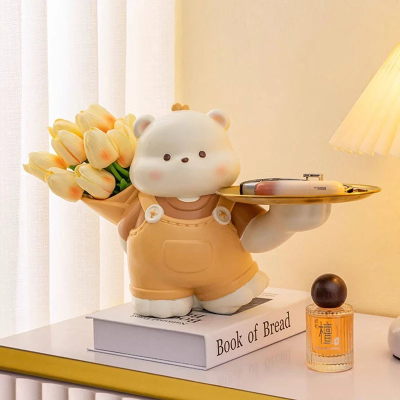 Contemporary Creative Resin Bear-shaped Table Decor Desktop Decoration With Tray For Living Room & Entryway