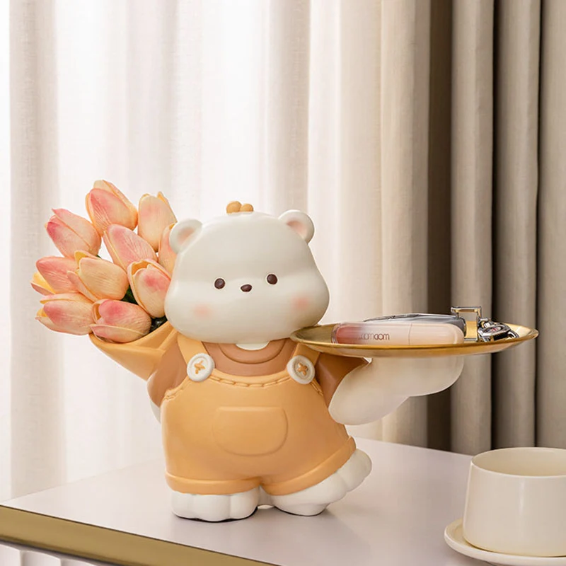 Contemporary Creative Resin Bear-shaped Table Decor Desktop Decoration With Tray For Living Room & Entryway