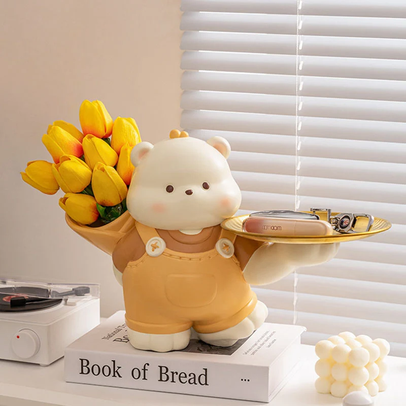 Contemporary Creative Resin Bear-shaped Table Decor Desktop Decoration With Tray For Living Room & Entryway