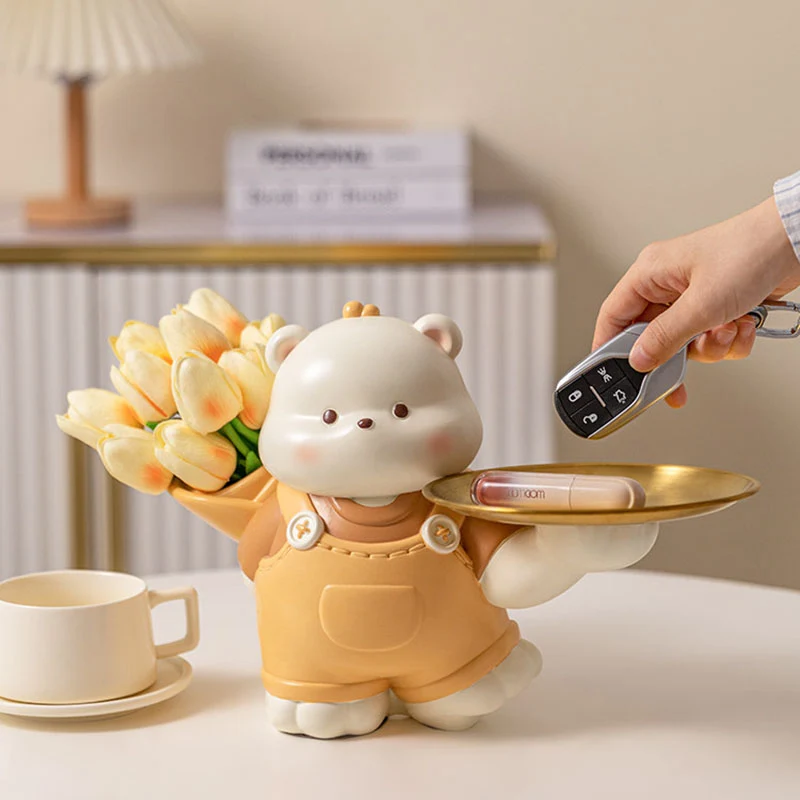Contemporary Creative Resin Bear-shaped Table Decor Desktop Decoration With Tray For Living Room & Entryway