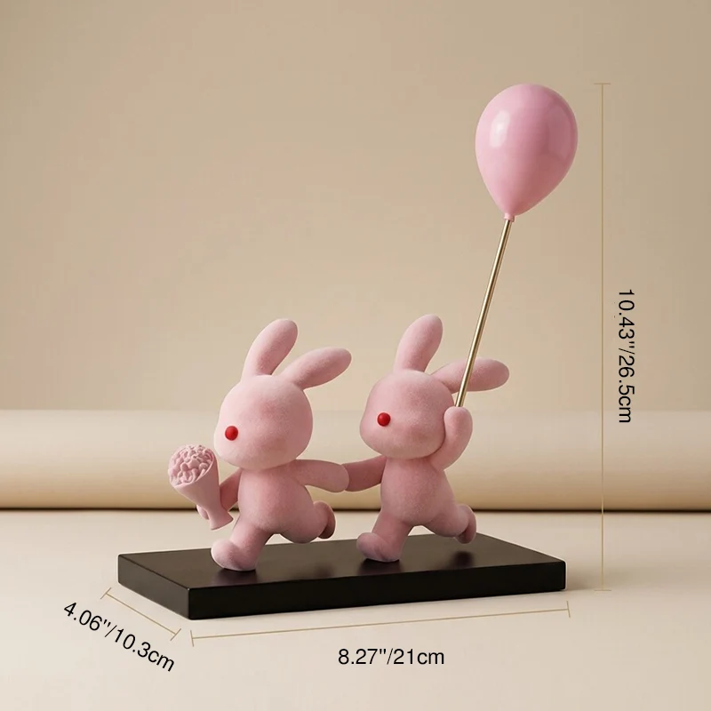 Contemporary Creative Resin Flocked Pink Rabbit-shaped Table Decor For Living Room & Bedroom