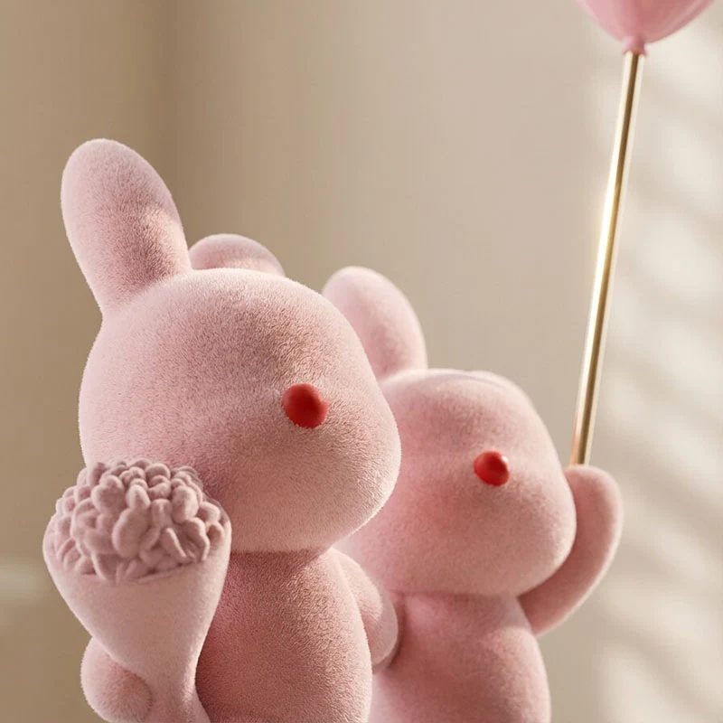 Contemporary Creative Resin Flocked Pink Rabbit-shaped Table Decor For Living Room & Bedroom