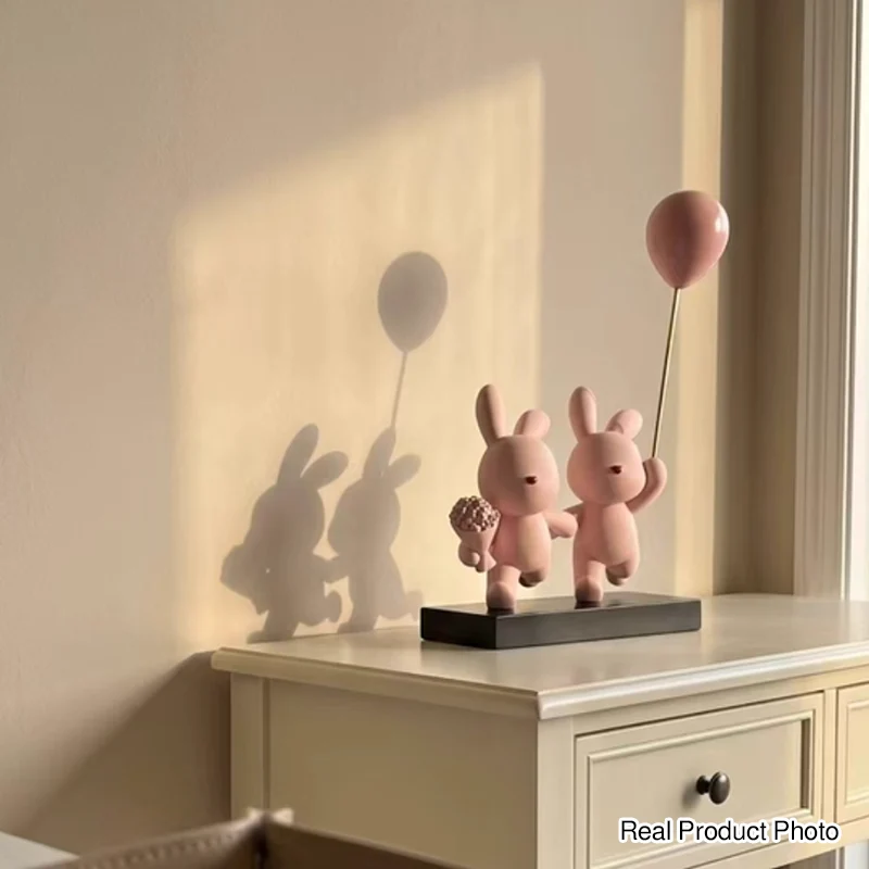 Contemporary Creative Resin Flocked Pink Rabbit-shaped Table Decor For Living Room & Bedroom