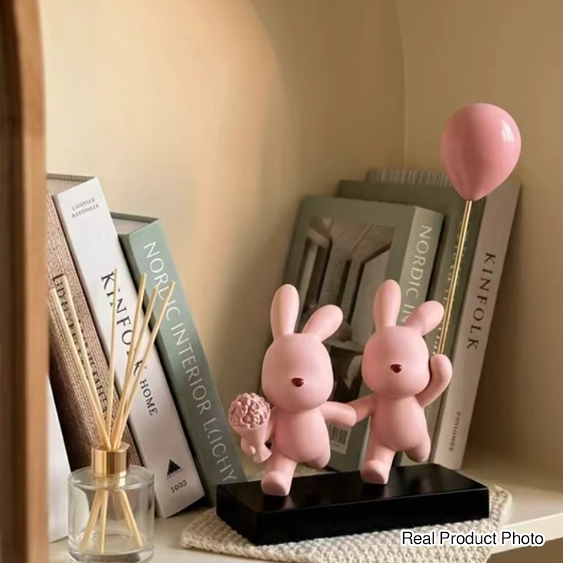 Contemporary Creative Resin Flocked Pink Rabbit-shaped Table Decor For Living Room & Bedroom