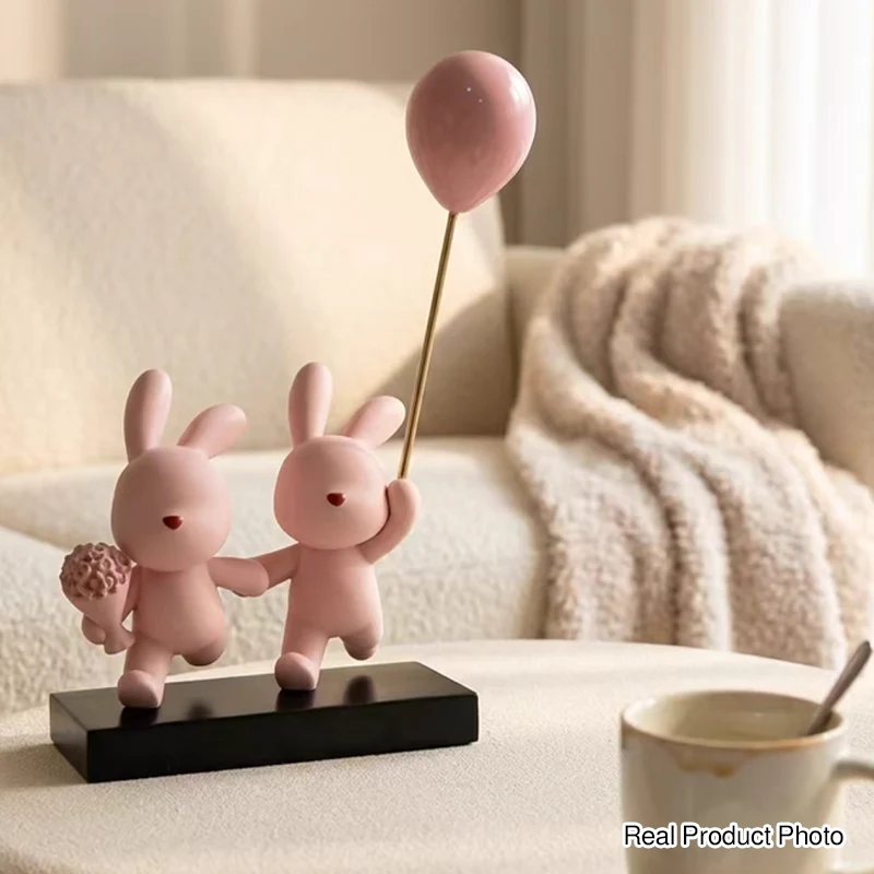 Contemporary Creative Resin Flocked Pink Rabbit-shaped Table Decor For Living Room & Bedroom