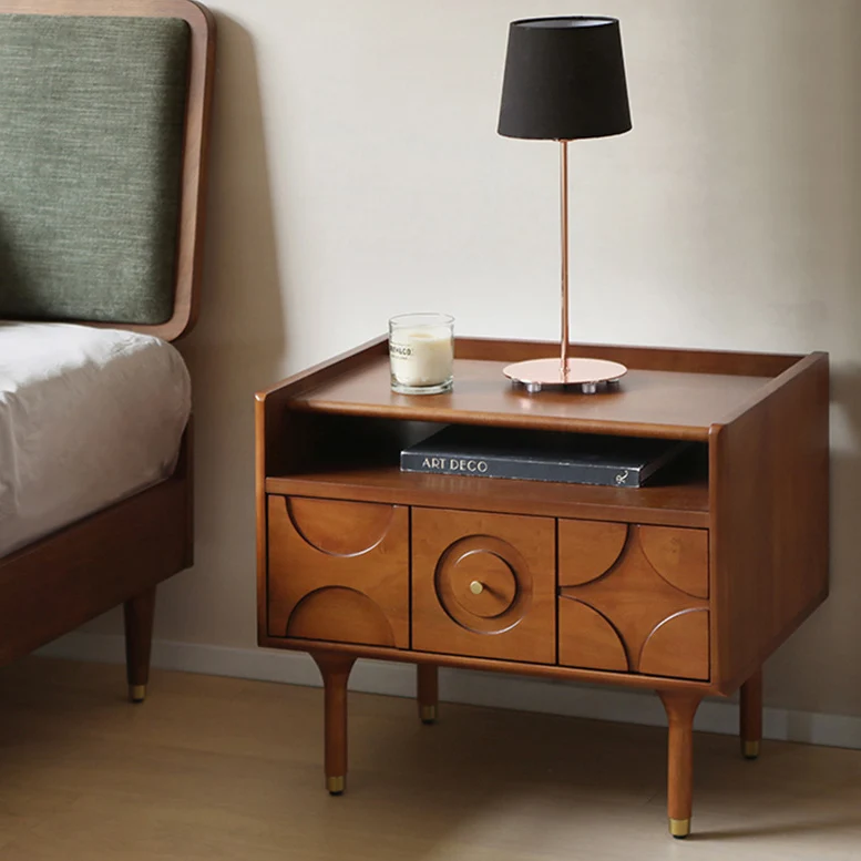 Modern Mid-Century Rectangular Pine Wood Plywood Aluminum Nightstand 1-Drawer For Bedroom