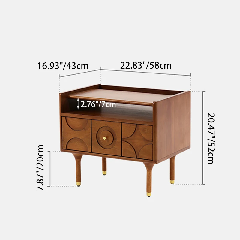 Modern Mid-Century Rectangular Pine Wood Plywood Aluminum Nightstand 1-Drawer For Bedroom