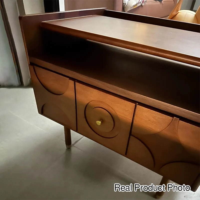 Modern Mid-Century Rectangular Pine Wood Plywood Aluminum Nightstand 1-Drawer For Bedroom