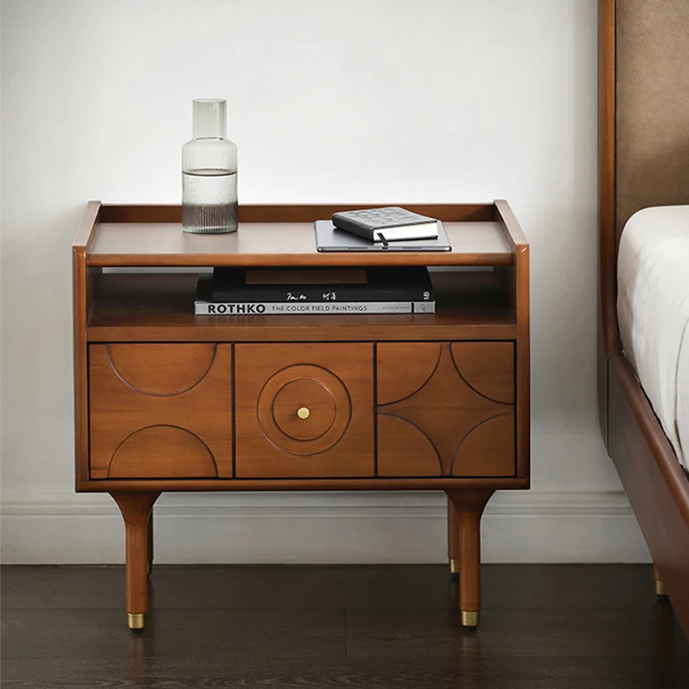 Modern Mid-Century Rectangular Pine Wood Plywood Aluminum Nightstand 1-Drawer For Bedroom