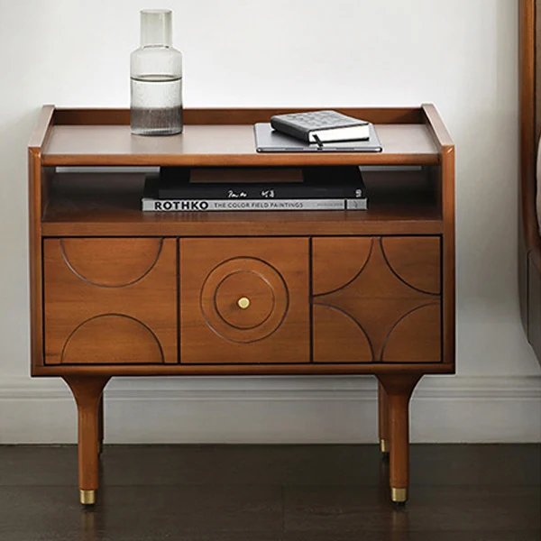 Modern Mid-Century Rectangular Pine Wood Plywood Aluminum Nightstand 1-Drawer For Bedroom