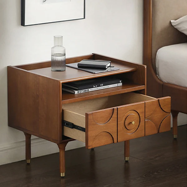 Modern Mid-Century Rectangular Pine Wood Plywood Aluminum Nightstand 1-Drawer For Bedroom