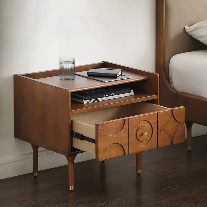 Modern Mid-Century Rectangular Pine Wood Plywood Aluminum Nightstand 1-Drawer For Bedroom