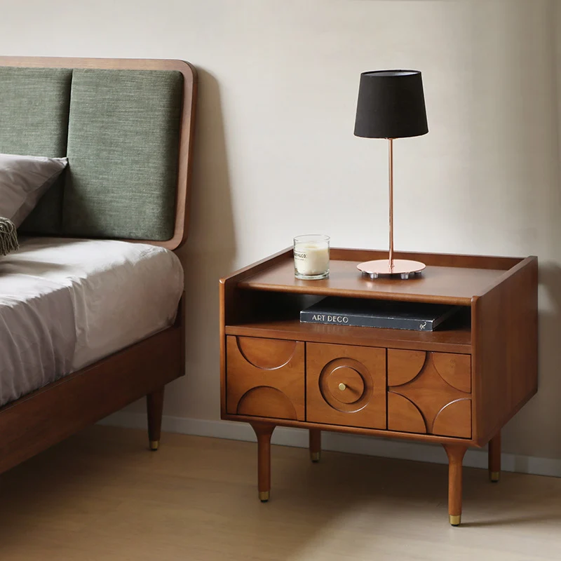 Modern Mid-Century Rectangular Pine Wood Plywood Aluminum Nightstand 1-Drawer For Bedroom