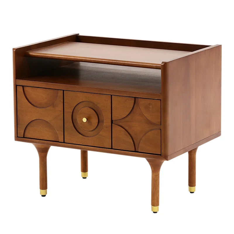 Modern Mid-Century Rectangular Pine Wood Plywood Aluminum Nightstand 1-Drawer For Bedroom