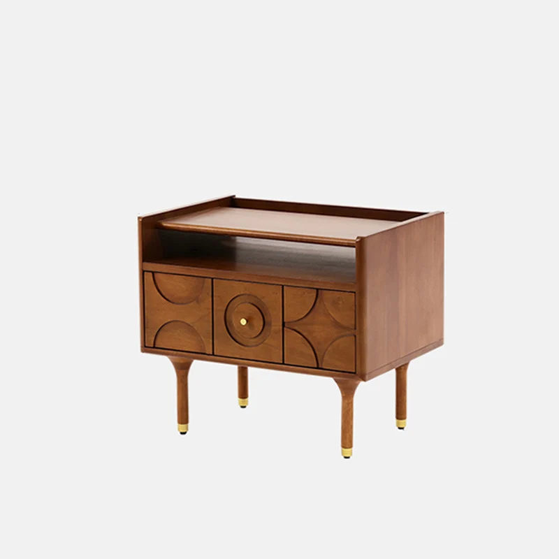 Modern Mid-Century Rectangular Pine Wood Plywood Aluminum Nightstand 1-Drawer For Bedroom