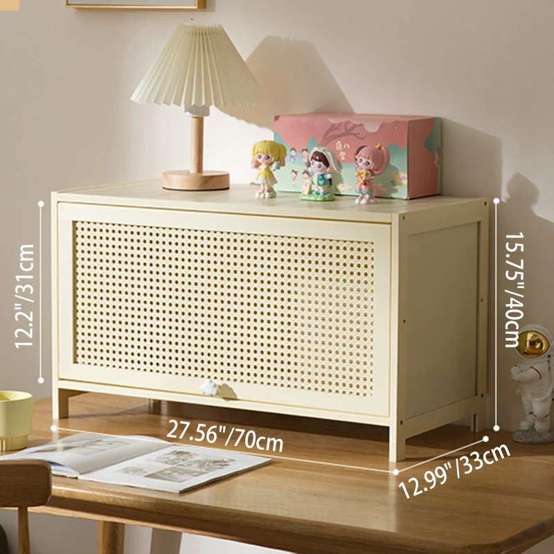 Modern Simplicity Bamboo MDF Rectangular White Storage Shelf Cabinet With Rattan Flip Door 2-5 Tier For Living Room & Office