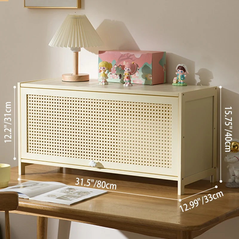 Modern Simplicity Bamboo MDF Rectangular White Storage Shelf Cabinet With Rattan Flip Door 2-5 Tier For Living Room & Office