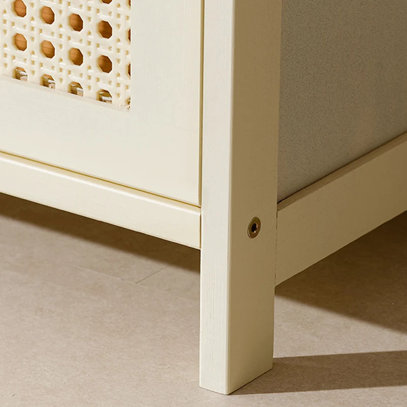 Modern Simplicity Bamboo MDF Rectangular White Storage Shelf Cabinet With Rattan Flip Door 2-5 Tier For Living Room & Office