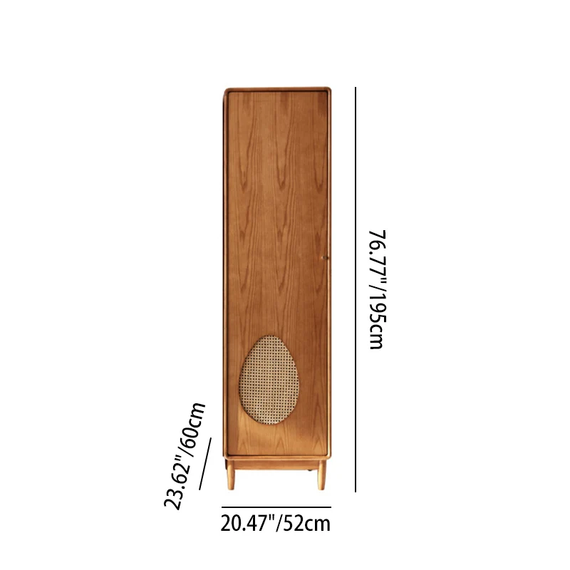Contemporary Nordic Ash Wood & Plywood Rectangular Minimalist Wardrobe Closet Cabinet With Rattan Doors Space Saving Storage For Bedroom