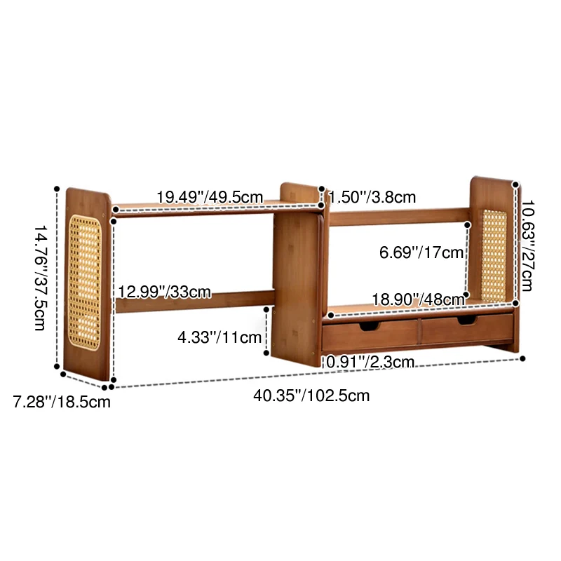 Modern Minimalist Bamboo Expandable Desk Bookshelf With 2 Drawers Organizer For Home Office
