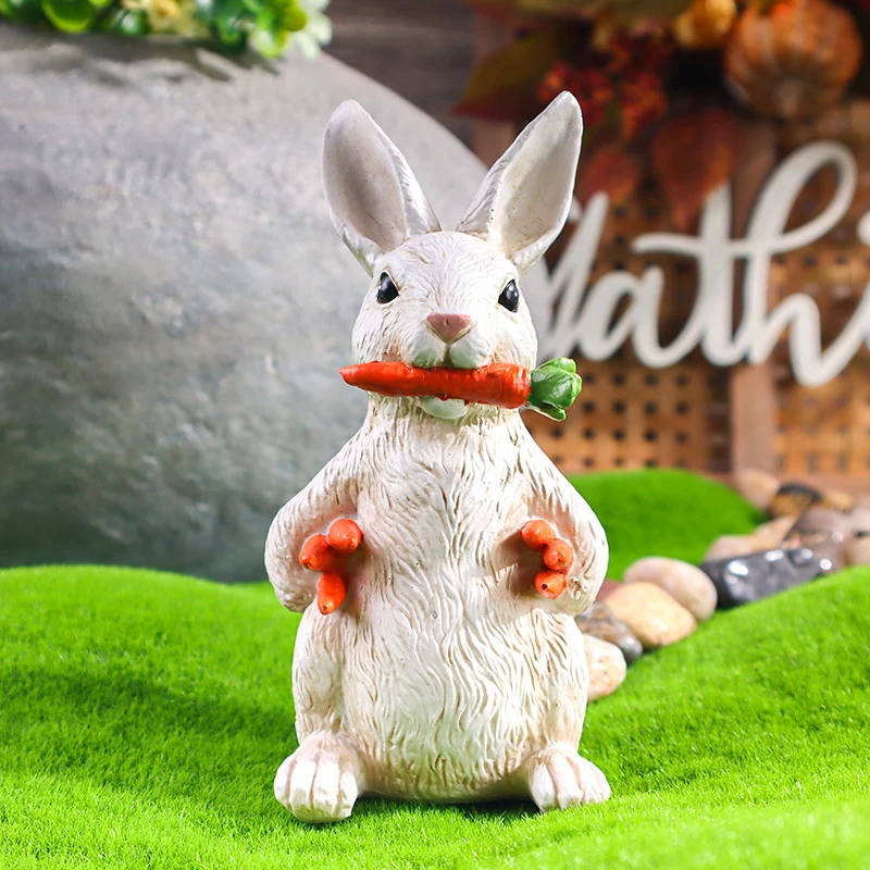 Contemporary Nordic Resin Easter Bunny Carrot Statue Cute Spring Home Decoration Accent For Living Room