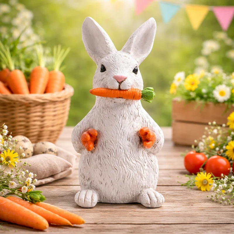 Contemporary Nordic Resin Easter Bunny Carrot Statue Cute Spring Home Decoration Accent For Living Room