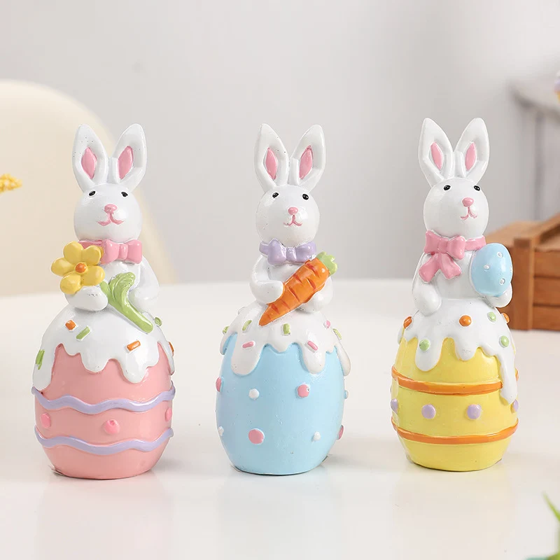 Contemporary Creative Resin Bunny Easter Decoration Figurine With Egg Accent For Living Room & Party Display