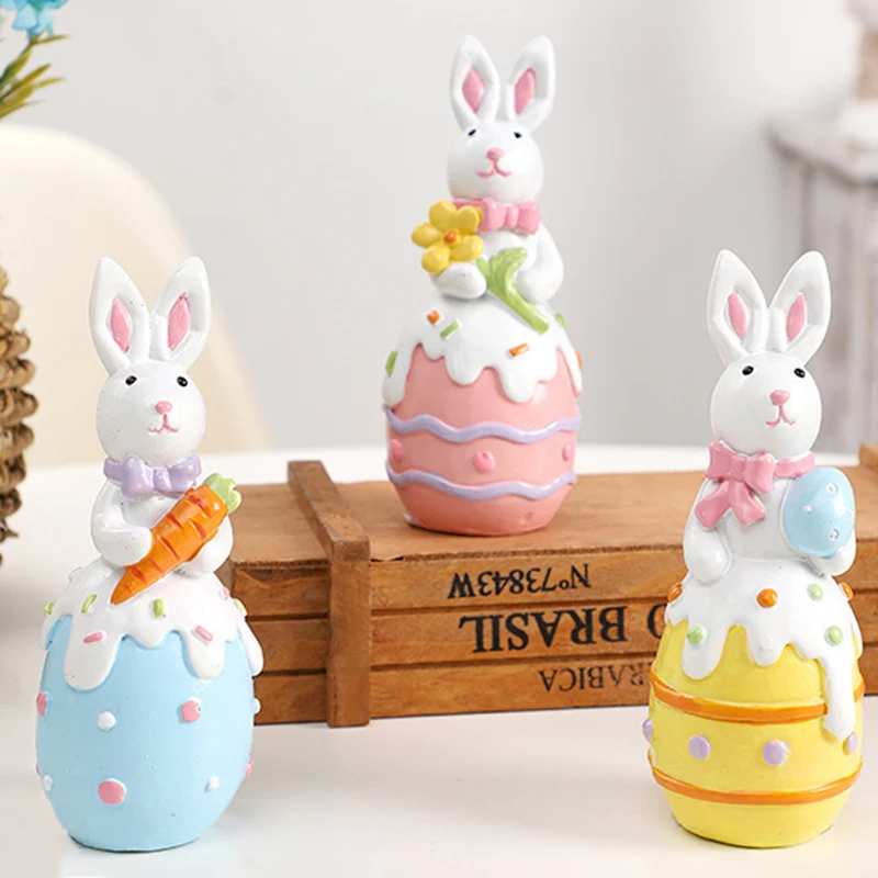 Contemporary Creative Resin Bunny Easter Decoration Figurine With Egg Accent For Living Room & Party Display