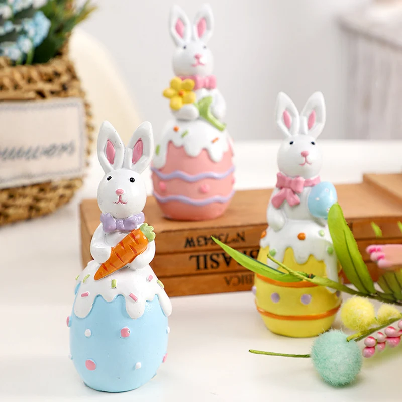 Contemporary Creative Resin Bunny Easter Decoration Figurine With Egg Accent For Living Room & Party Display
