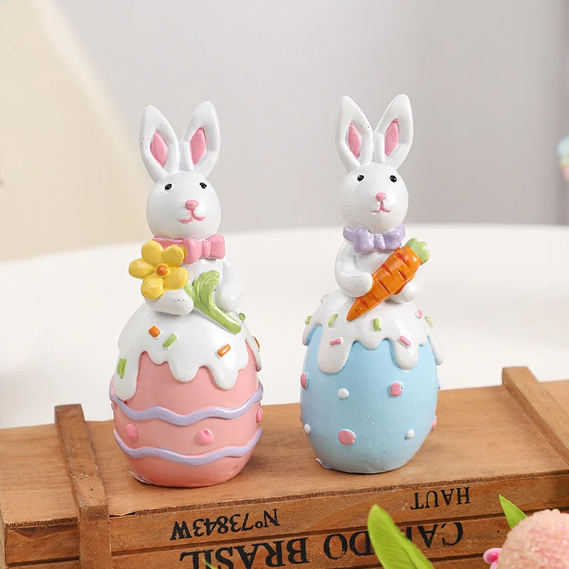 Contemporary Creative Resin Bunny Easter Decoration Figurine With Egg Accent For Living Room & Party Display