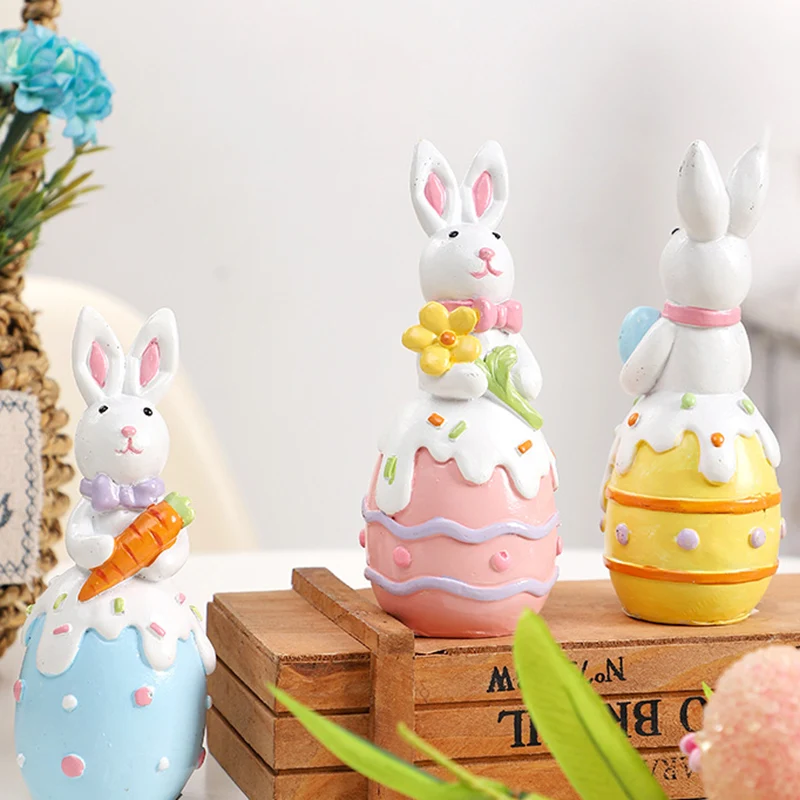 Contemporary Creative Resin Bunny Easter Decoration Figurine With Egg Accent For Living Room & Party Display