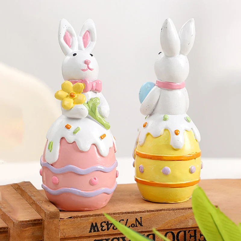 Contemporary Creative Resin Bunny Easter Decoration Figurine With Egg Accent For Living Room & Party Display