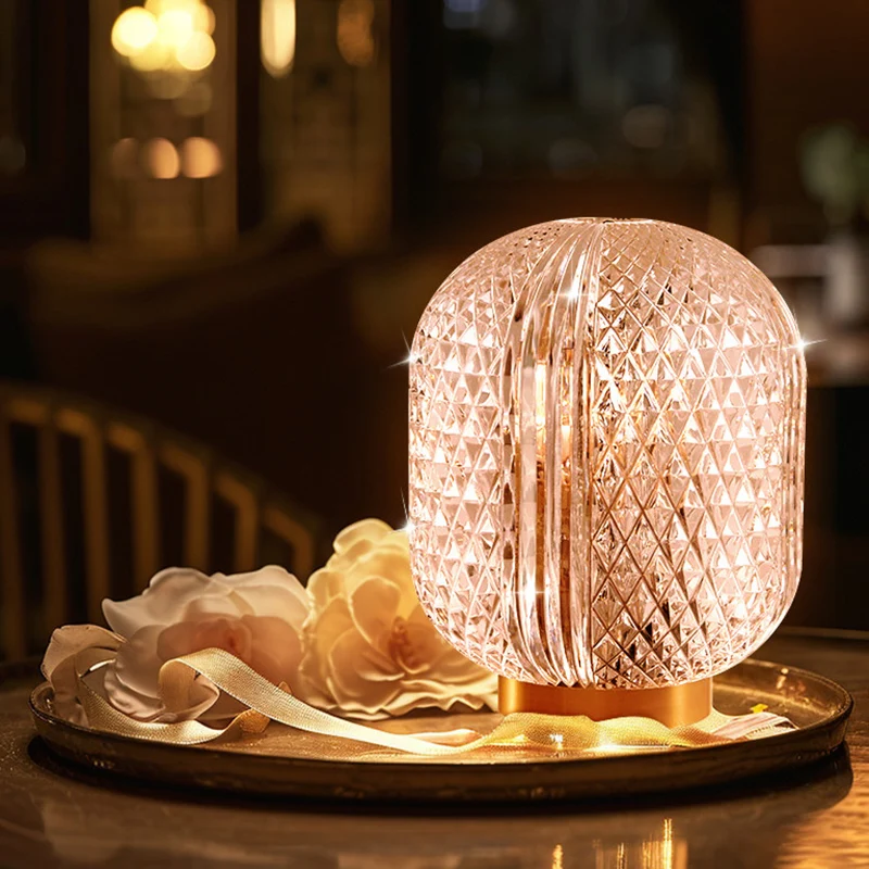 Modern Microphone Shape Stepless Dimming Table Lamp - Diamond Texture Shade LED Bedside Lamp For Bedroom