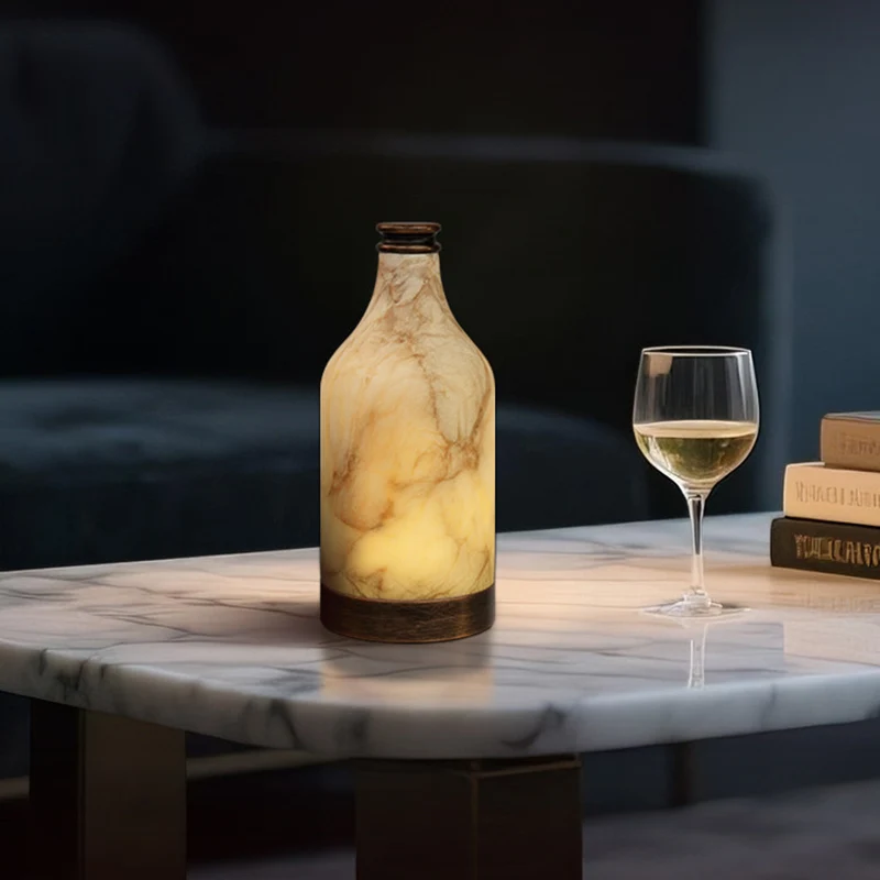 Modern Stepless Dimming Marble Table Lamp - Natural Stone LED Ambient Desk Lamp For Bedroom