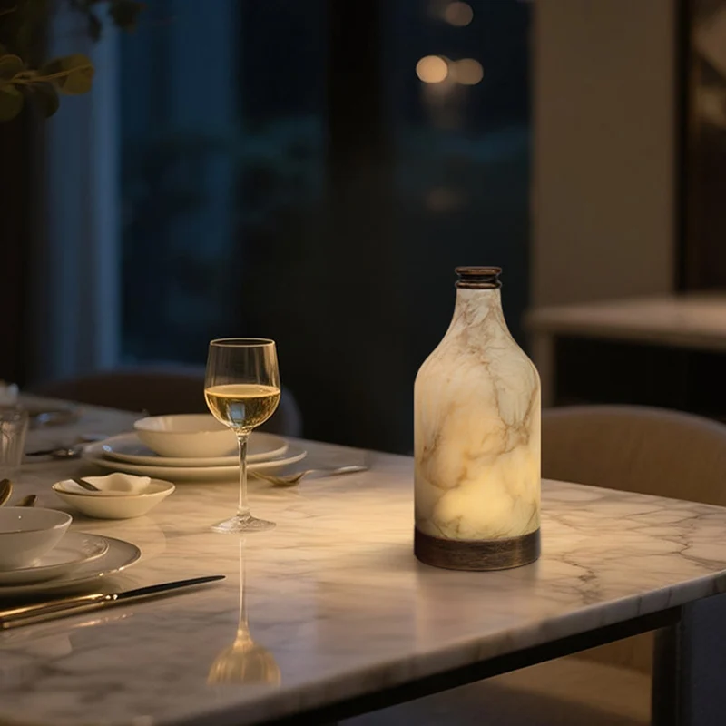 Modern Stepless Dimming Marble Table Lamp - Natural Stone LED Ambient Desk Lamp For Bedroom
