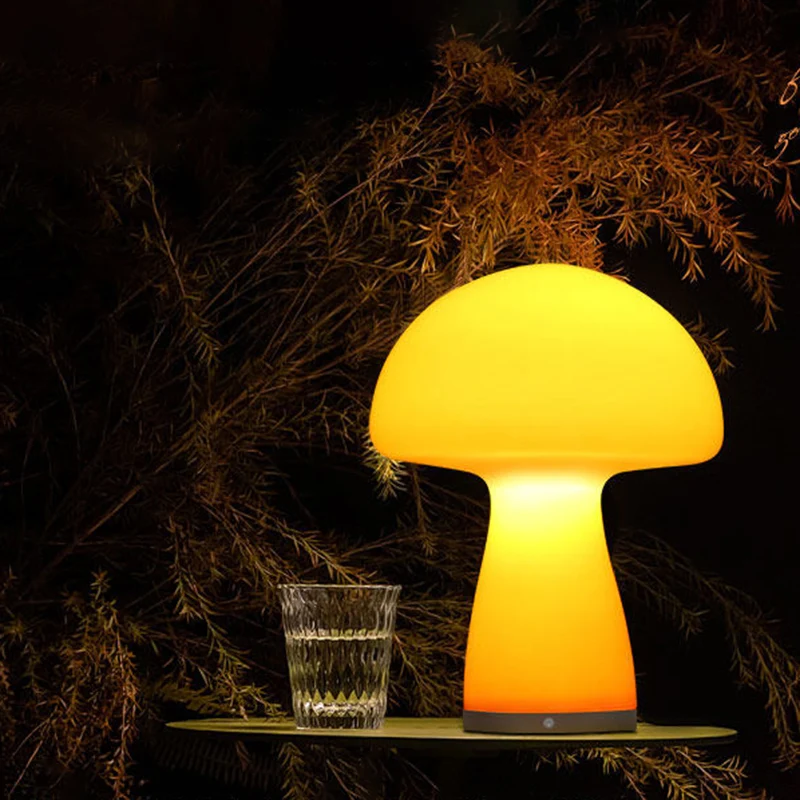Modern Mushroom Glass Table Lamp - Hand-Blown Glass Shade Aluminum Base LED Ambient Lamp For Bedroom