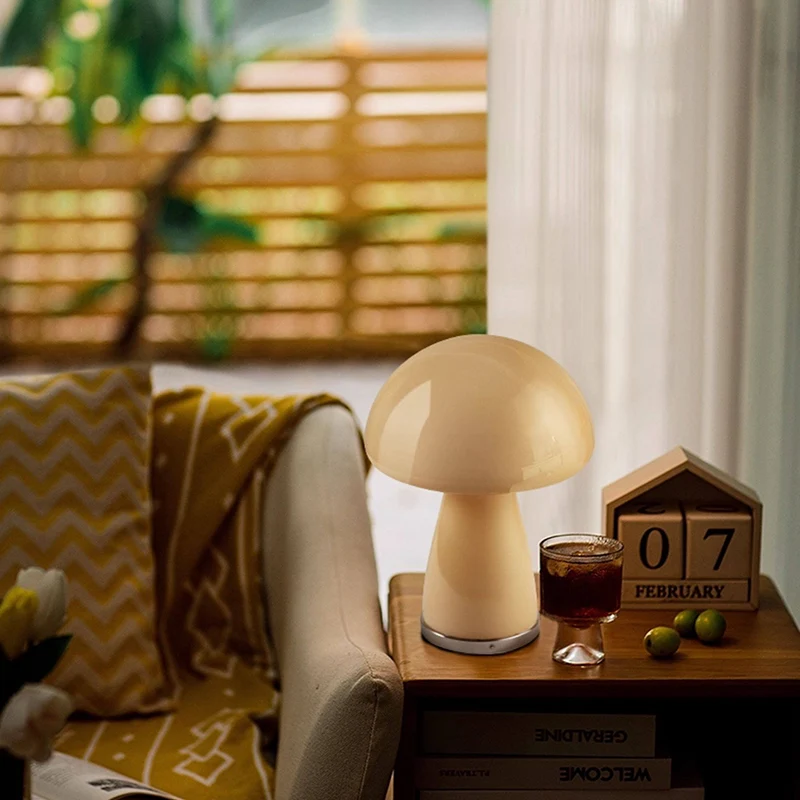 Modern Mushroom Glass Table Lamp - Hand-Blown Glass Shade Aluminum Base LED Ambient Lamp For Bedroom