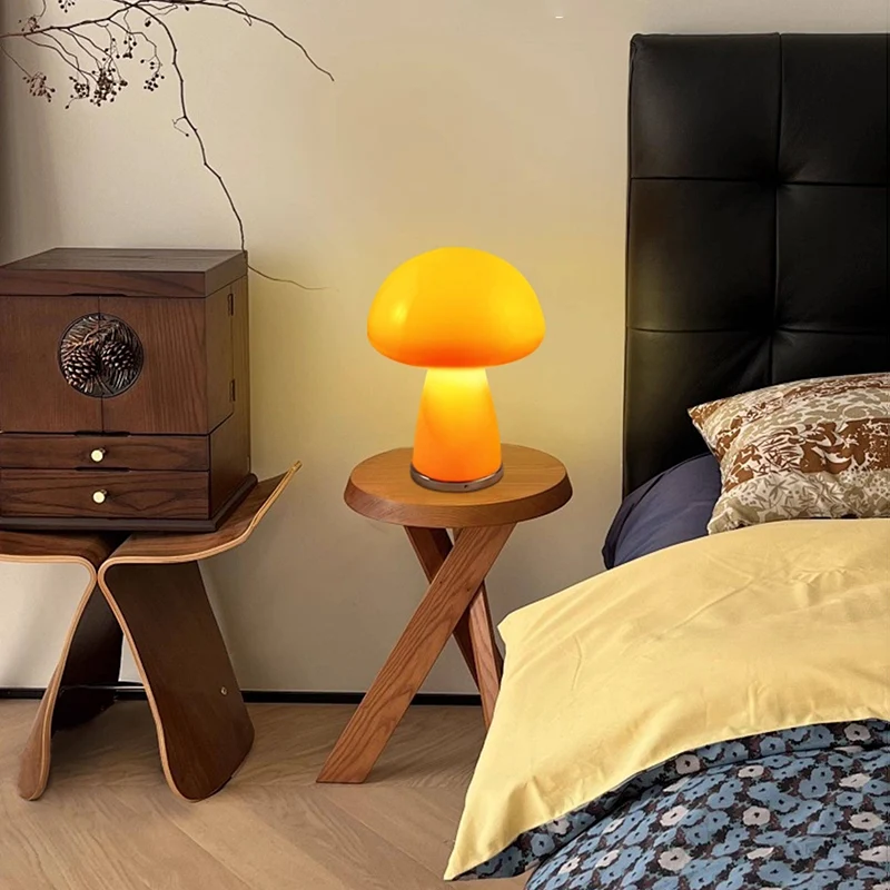Modern Mushroom Glass Table Lamp - Hand-Blown Glass Shade Aluminum Base LED Ambient Lamp For Bedroom