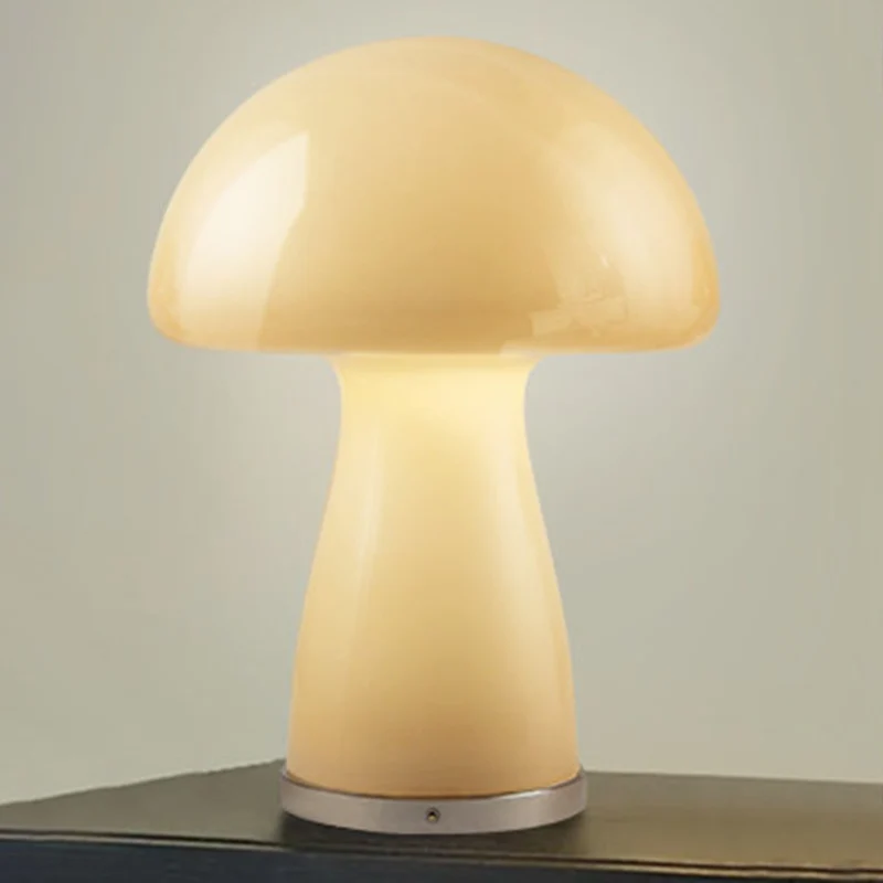 Modern Mushroom Glass Table Lamp - Hand-Blown Glass Shade Aluminum Base LED Ambient Lamp For Bedroom