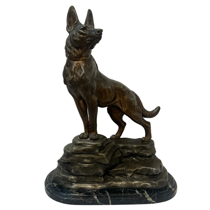 Bronze figure on “German Shepherd on Rock” signed Louis Carvin (1875–1951)