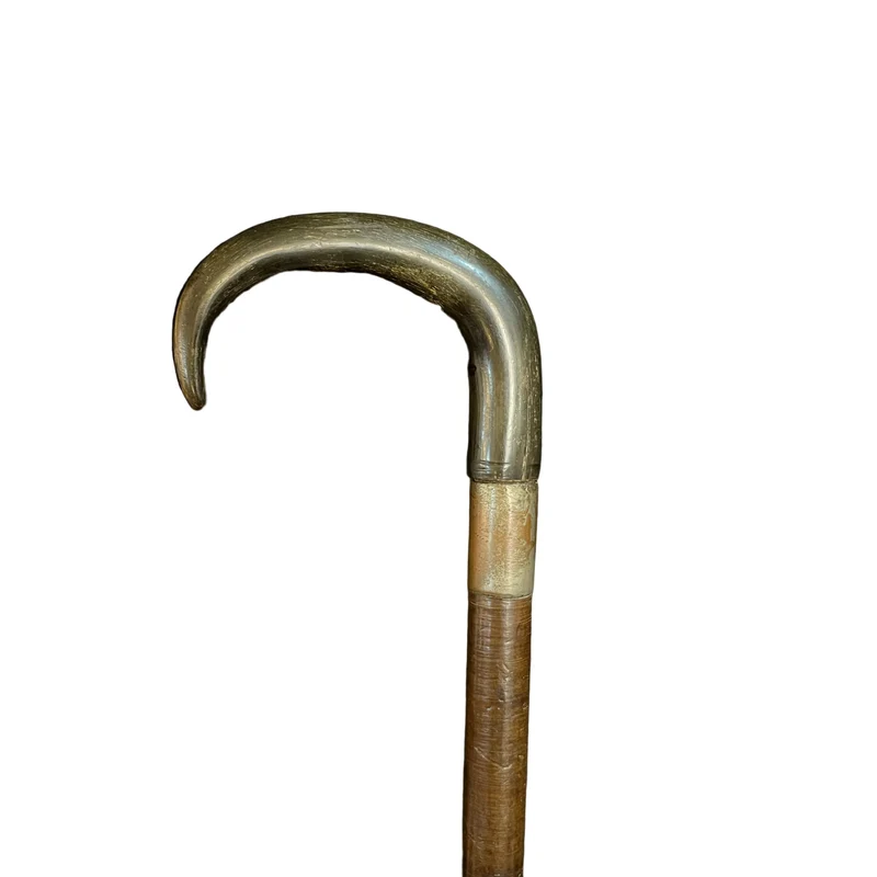 Wooden walking stick with dark antler sole and metal LIVE FEBRUARY 3