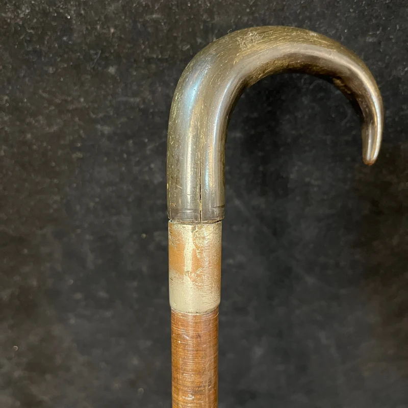 Wooden walking stick with dark antler sole and metal LIVE FEBRUARY 3