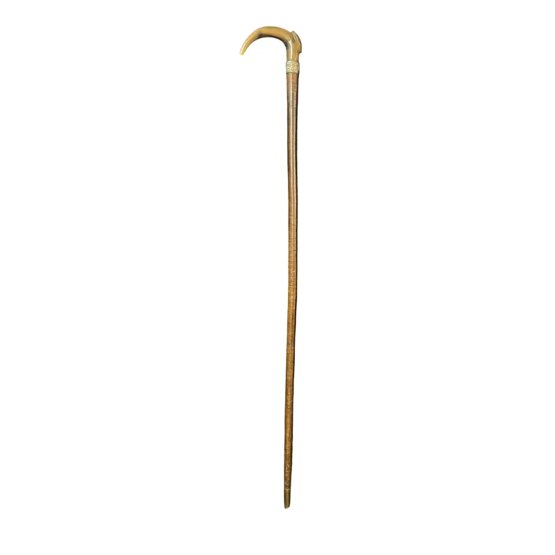 Lady's walking stick, wooden handle with antler sole and metal appliqué. LIVE 3 FEBRUARY