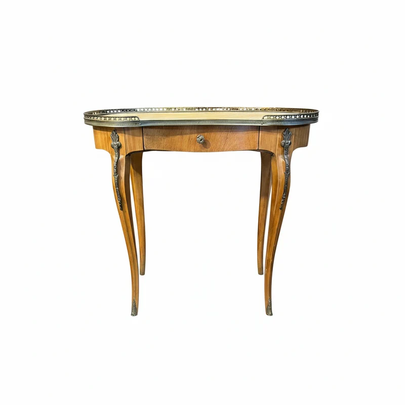 French Louis XVI kidney-shaped side table in fruitwood, bronzes and band (LIVE JANUARY 20)